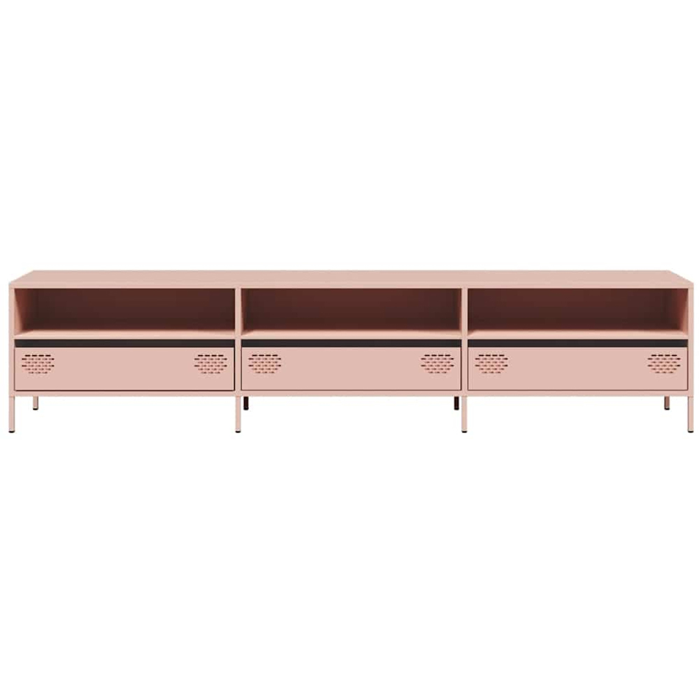 vidaXL 3 Drawer 3 Shelf Pink Steel Wide TV Cabinet Image 3