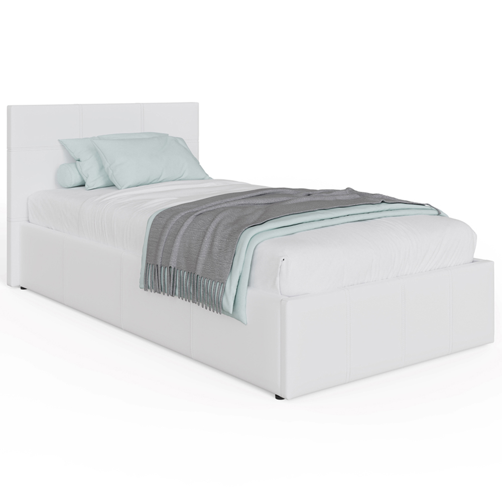 GFW Single White Faux Leather End Lift Ottoman Bed with Bonnell Mattress Image 3