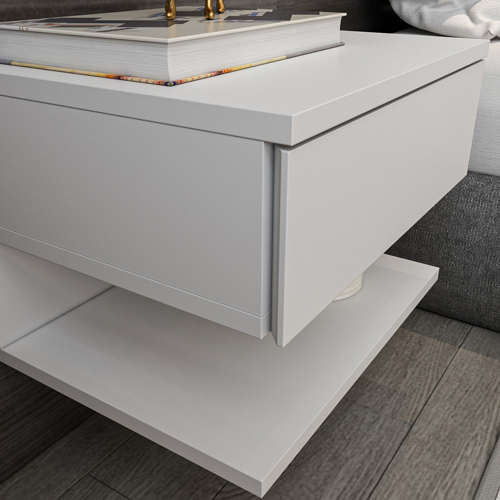 Decorotika Vivid White Minimalist Floating Nightstand Image 4