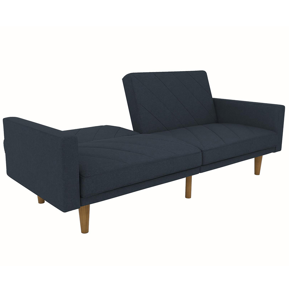 Dorel Paxson 3 Seater Linen Navy Blue Sofa Bed with Wooden Feet Image 6