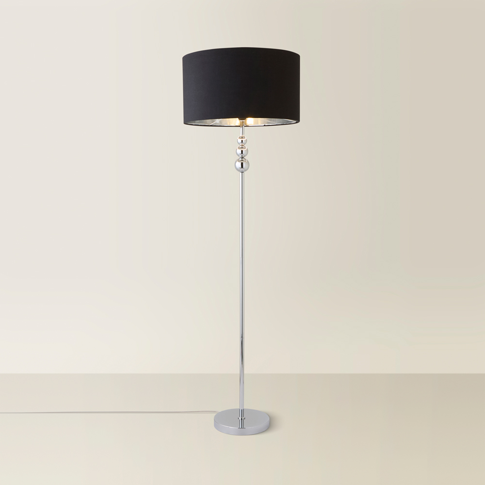 ValueLight Marissa Black Velvet Chrome Inner Shade Chrome Stacked Ball LED Floor Lamp Image 5