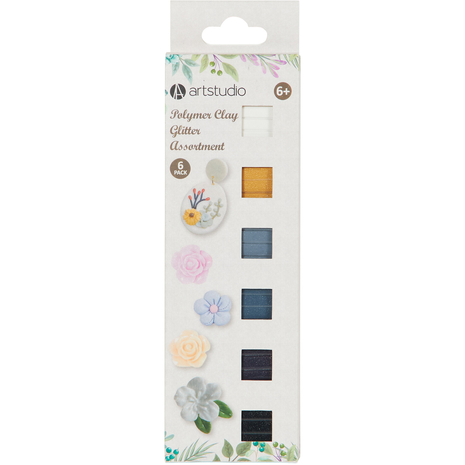 Pack of 6 Art Studio Polymer Glitter Clay Assortment Image 3