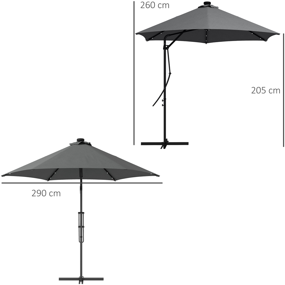 Outsunny Dark Grey Solar LED Cantilever Parasol with Cross Base 3m Image 7