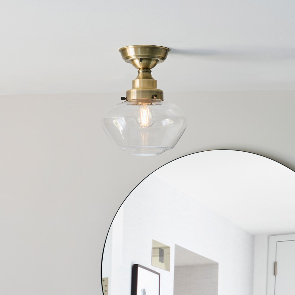 Merano Finale Antique Brass Clear Glass Semi Flush Ceiling Light Image 5