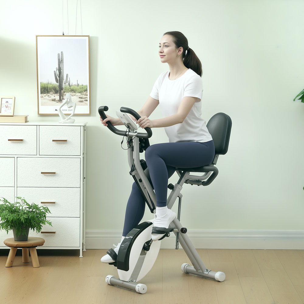 SPORTNOW White Magnetic Resistance Folding Exercise Bike with Arm Bands and Hand Pulse Sensor Image 2