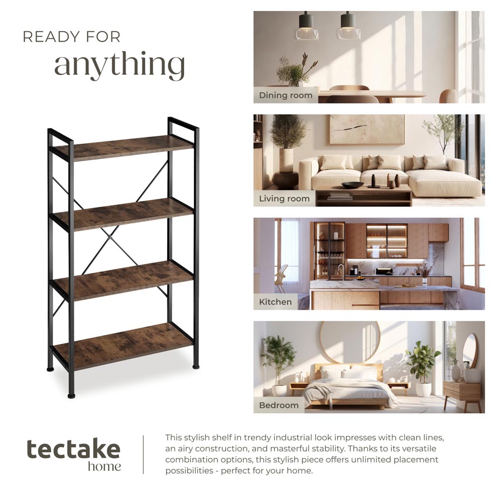 tectake Leeds 4 Shelf Industrial Dark Wood Bookcase Image 7