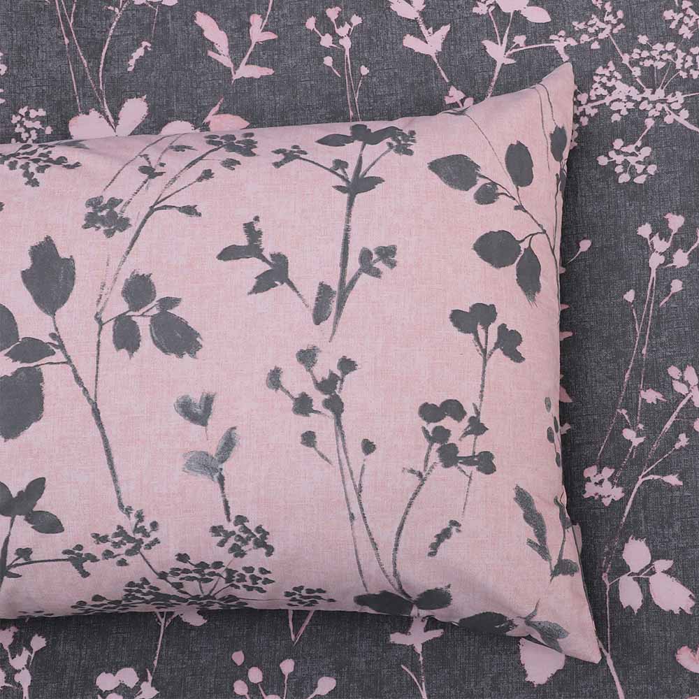 Wilko Ink Brush Floral Pink and Grey King Size Duvet Set Image 5