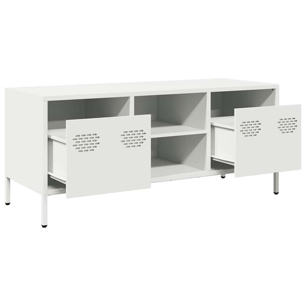 vidaXL 2 Drawer 2 Shelf White Steel Industrial Style TV Cabinet Image 3