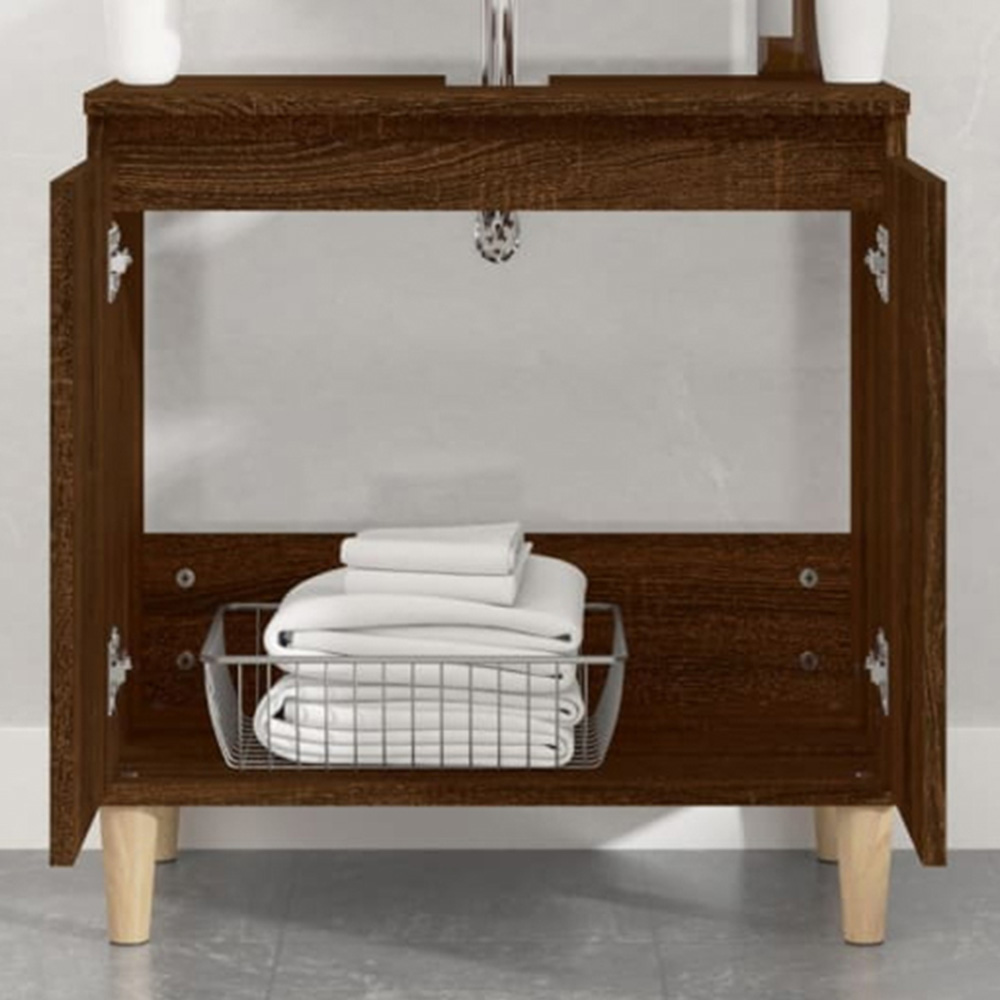 vidaXL 2 Door Wood Brown Oak Washbasin Cabinet Image 1
