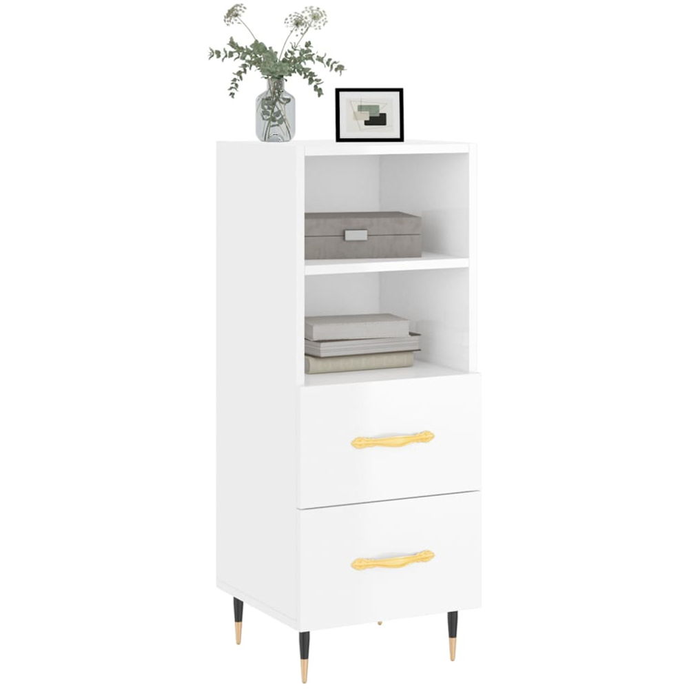 vidaXL 2 Drawer 2 Shelf High Gloss White Sideboard Image 3
