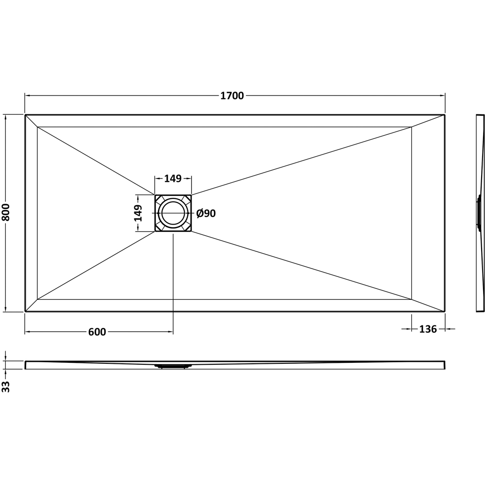 nuie Slate Black Rectangular Shower Tray 1700 x 800mm Image 2