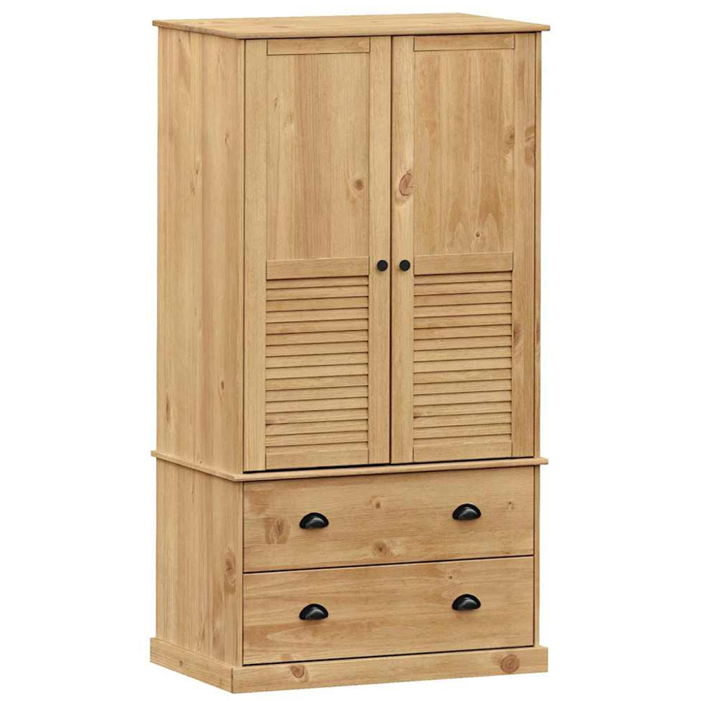 vidaXL Vigo 2 Door 2 Drawer Brown Solid Wood Pine Wardrobe Image 2