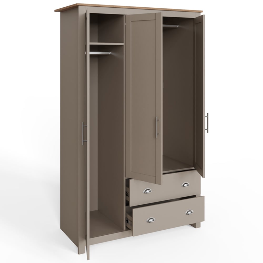 GFW Lancaster 3 Door 2 Drawer Grey Wardrobe Image 3