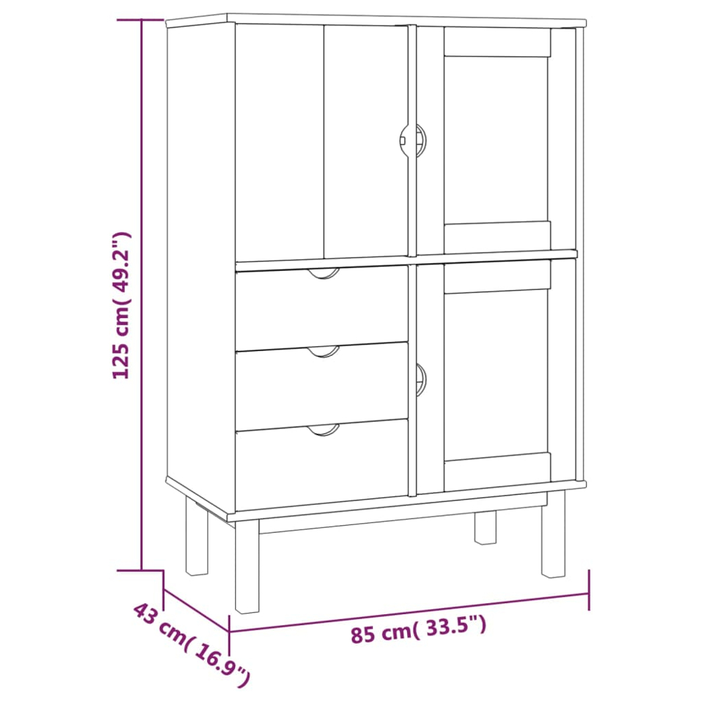 vidaXL Otta 3 Door 3 Drawer Brown Solid Pine Wood Highboard Image 7