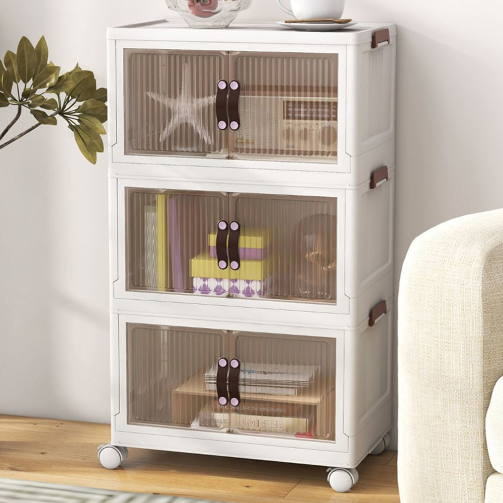 Costway 97L White Stackable Storage Bin with Wheels Set of 3 Image 1