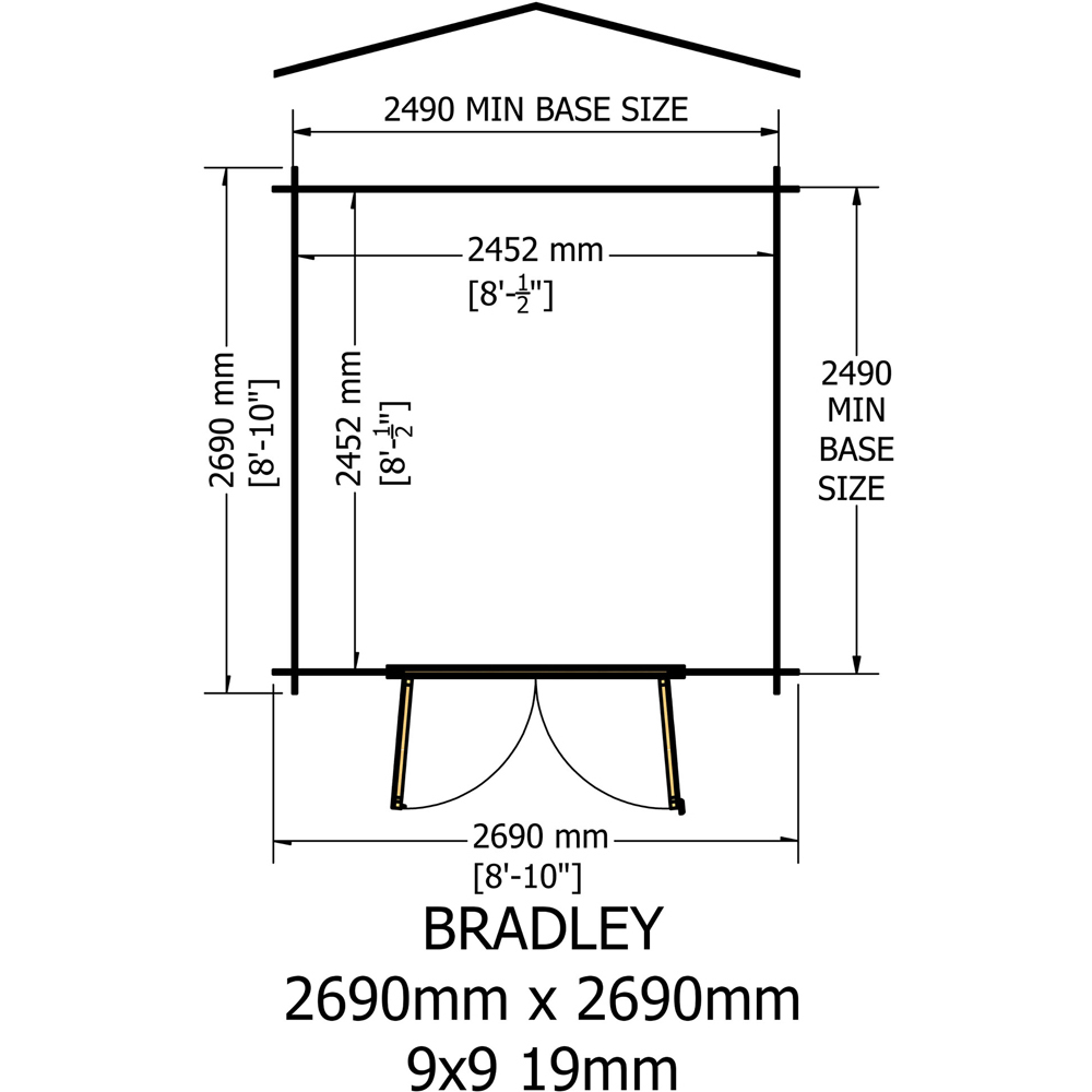 Shire Bradley 9 x 9ft Double Door Pressure Treated Wooden Log Cabin Image 8