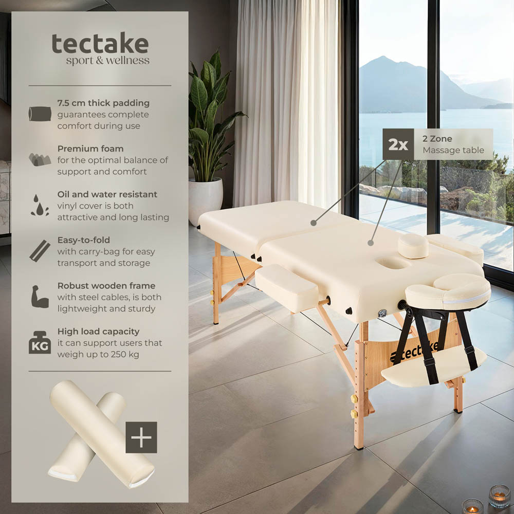 Massage Table - 2-zone, 7.5 cm padding, including bolsters, bag, head- and armrests - Beige Image 8