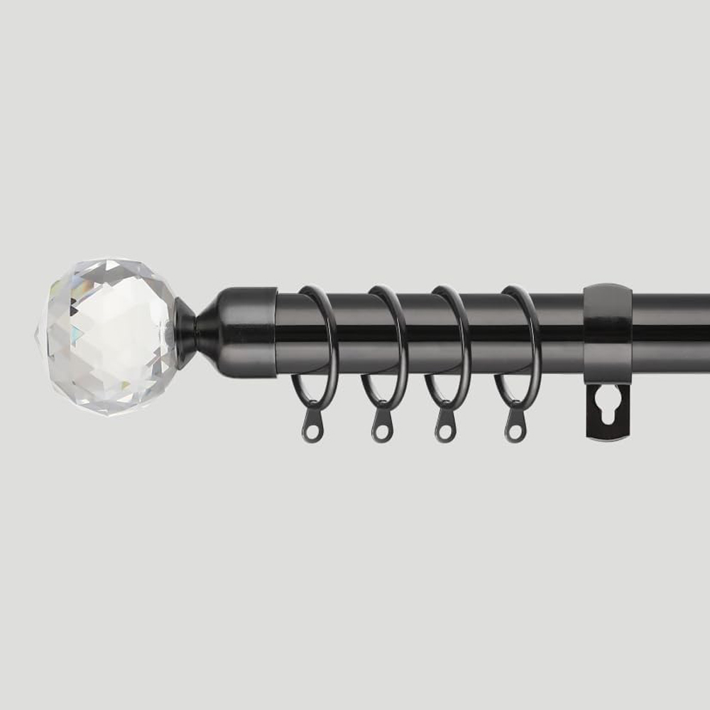 Home Treats 40 to 218cm Extendable Black Nickel Metal Crystal Curtain Pole Image 6