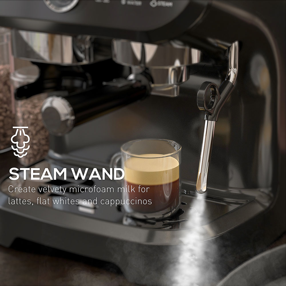 HOMCOM 800-197V70BK Black 15 Bar Pressure Espresso Machine with Bean Grinder and Steam Wand Image 5