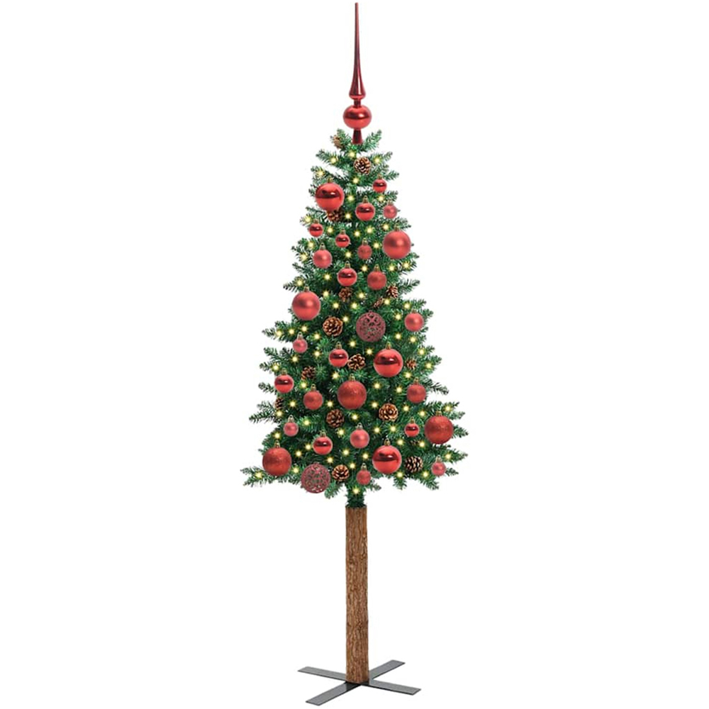 vidaXL Green Artificial Christmas Tree with Pinecones LEDs Red Decoration Ornaments 5ft Image 1