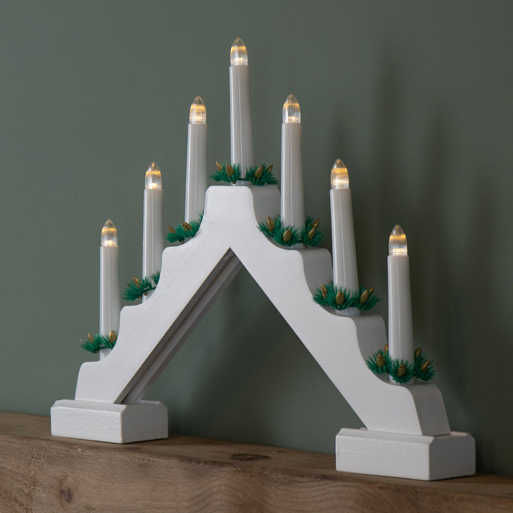 Samuel Alexander 7 Warm White LED Light Up White Christmas Candle Bridge Image 8