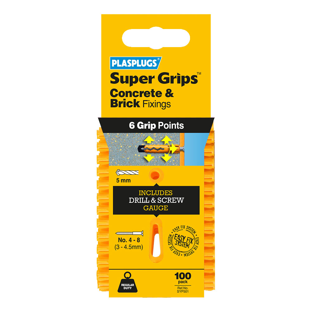 Plasplugs SuperGrips 5mm Concrete and Brick Fixings 100 Pack Image 1