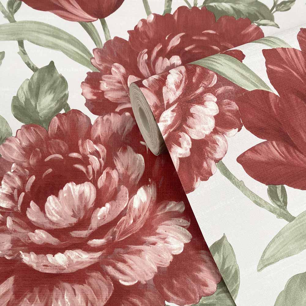 Muriva Fayre Floral Red and Cream Wallpaper Image 2