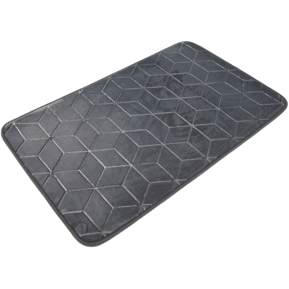 Grey Geo Polyester Bath Mat 80 x 50cm Image