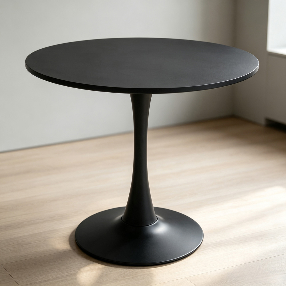 Living and Home 2 Seater Metal Base Modern Round Dining Table Black Image 8