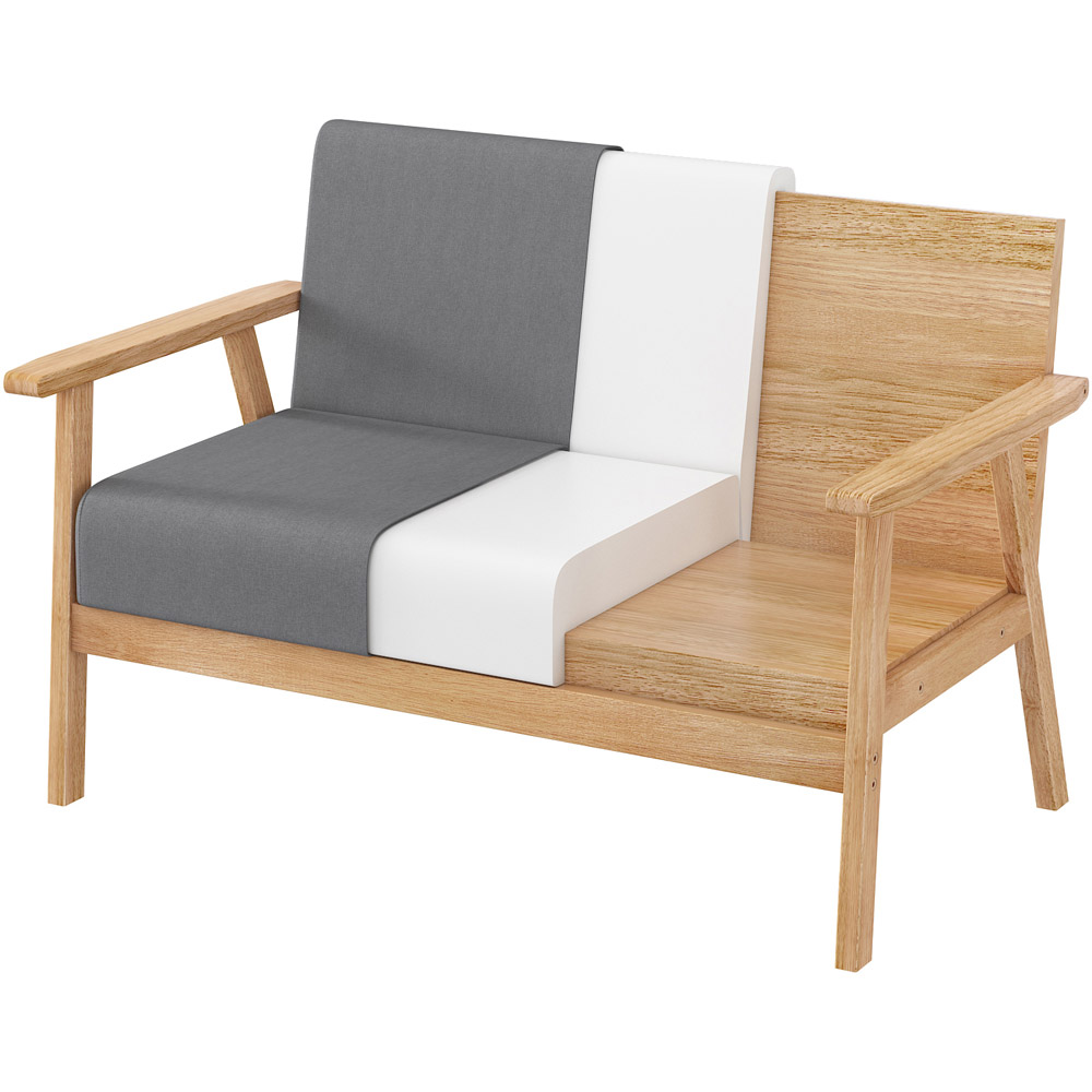 Grey 2 Seater Padded Country Wooden Sofa Image 2