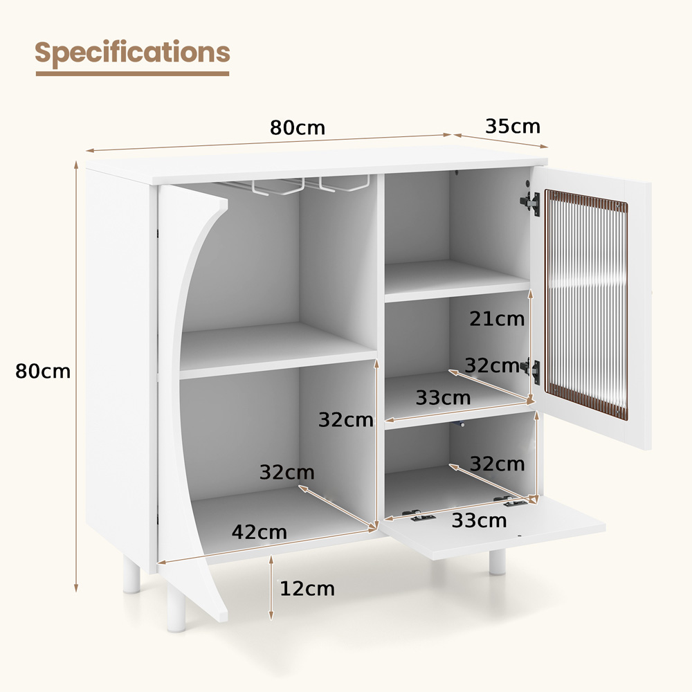 Costway 2 Door 2 Shelf White Kitchen Sideboard Image 9