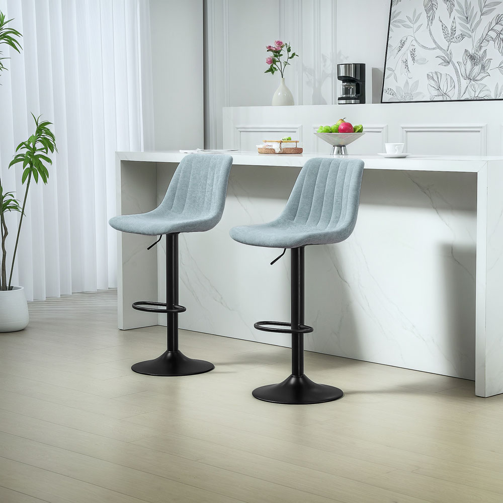 HOMCOM Blue Adjustable Swivel Bar Chair with Backrest Set of 2 Image 3
