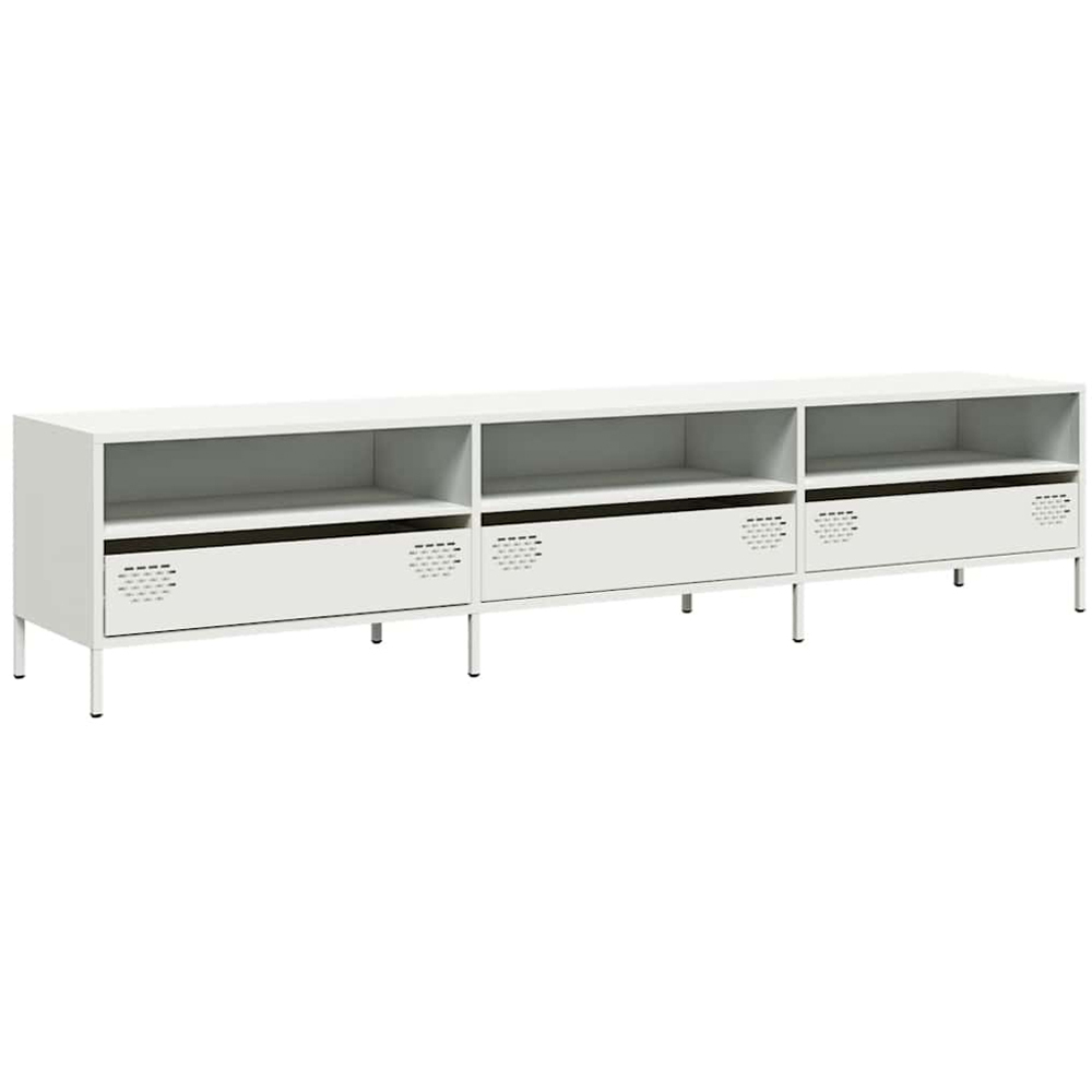 vidaXL 3 Drawer 3 Shelf White Steel Wide TV Cabinet Image 2