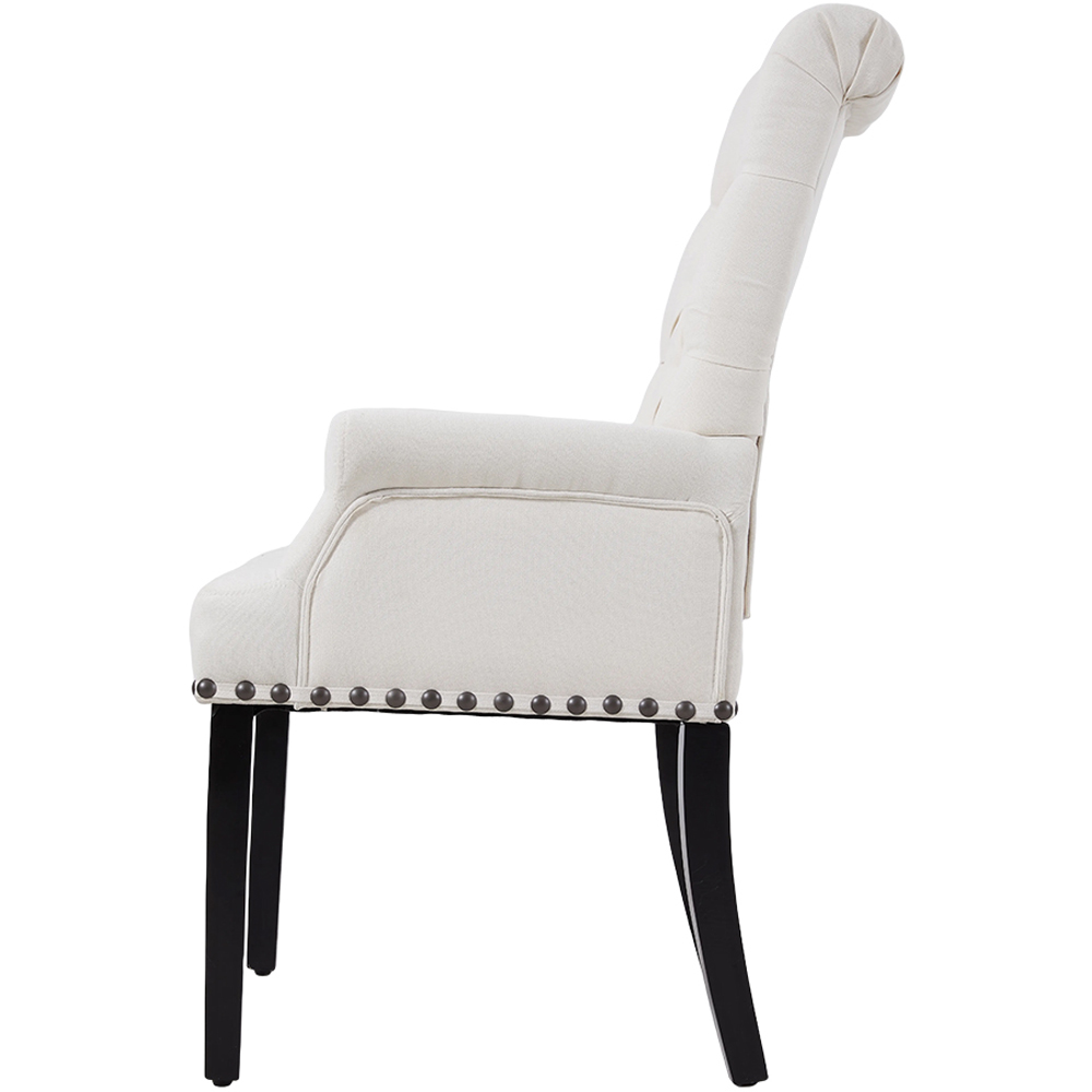 Living and Home Beige White Vintage Nailhead Tufted Dining Chair Image 3