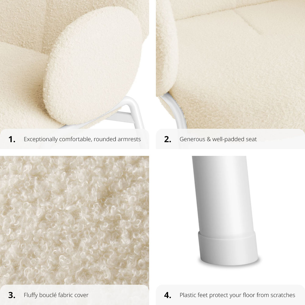 tectake Cream Boucle Padded Dining Chair Image 4