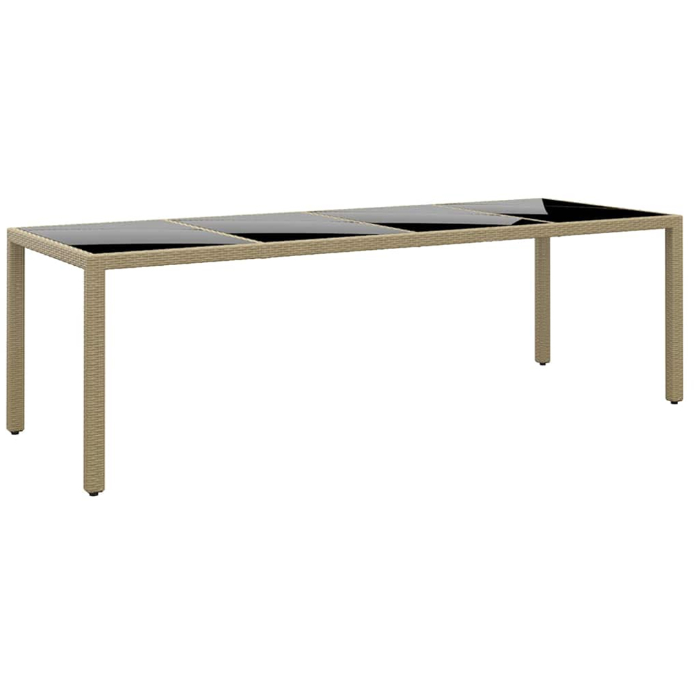 vidaXL 8 Seater PE Rattan Glass Top Garden Table Beige Image 1
