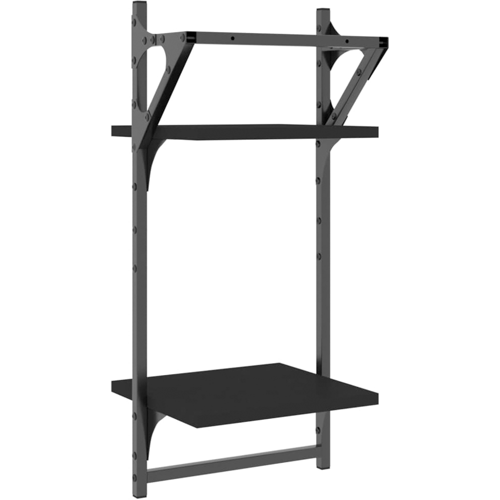 vidaXL Set of 2 2 Shelf Black Floating Wall Shelf with Bar Image 6