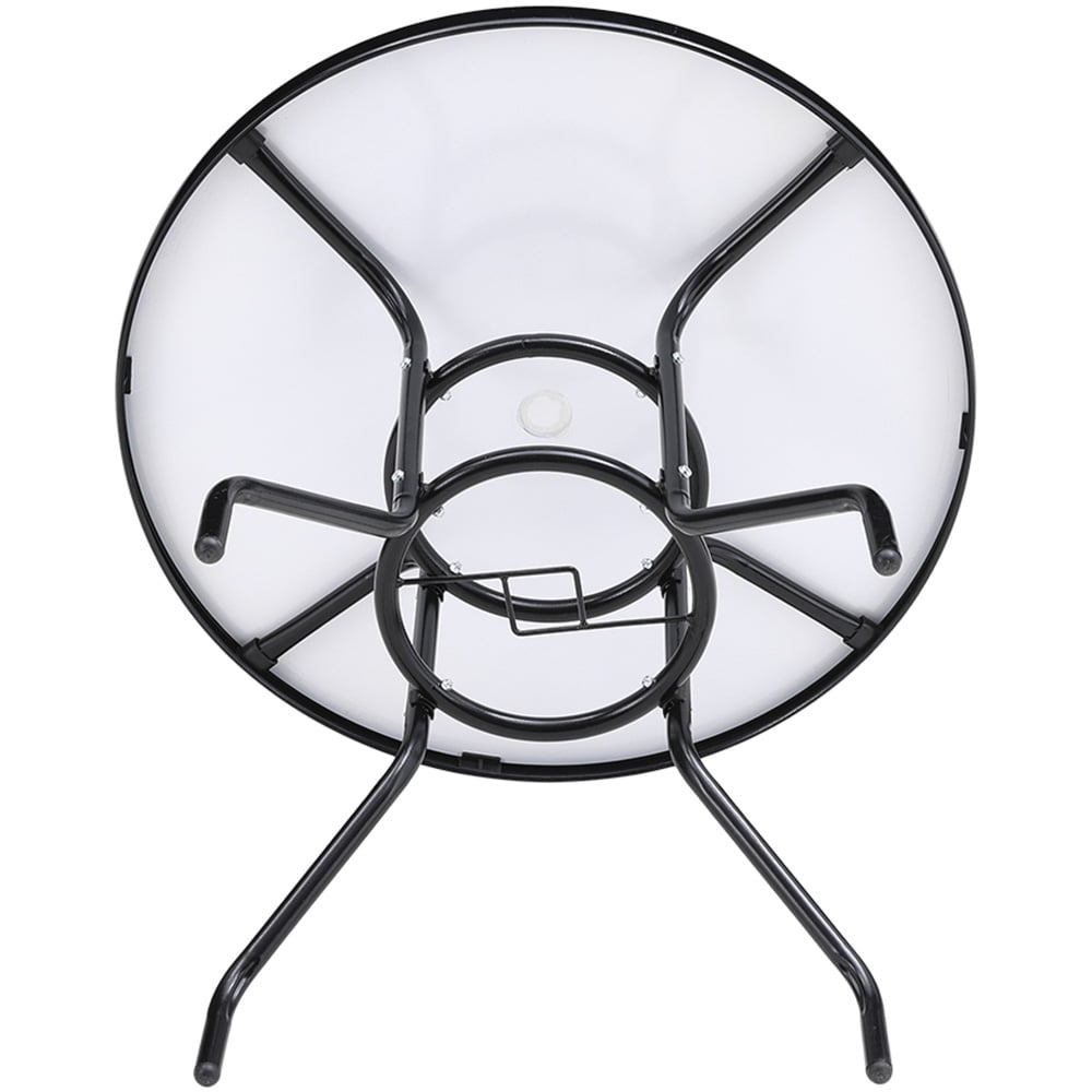 COOS BAY Sand Dune Set Of 3 Round Wood Top Stacking Nesting Coffee Tables With Metal Base And Ottoman With Blue Cushion