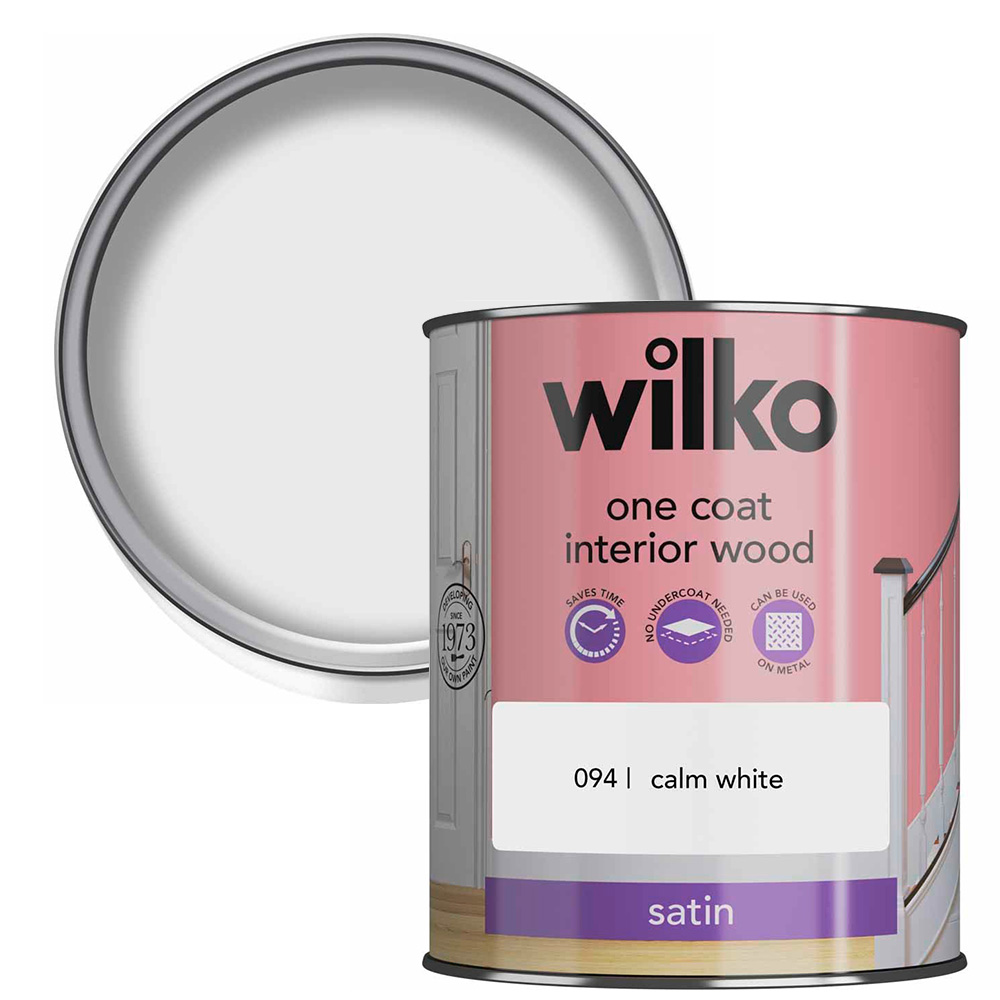 Wilko One Coat Interior Wood Calm White Satin Paint 750ml Image 1
