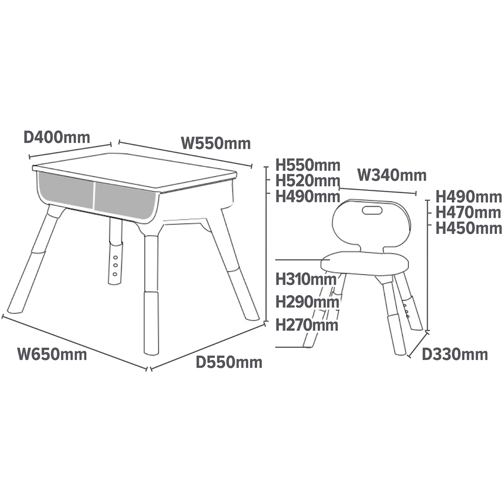 Liberty House Toys White and Grey Adjustable Table and Chair Set Image 9