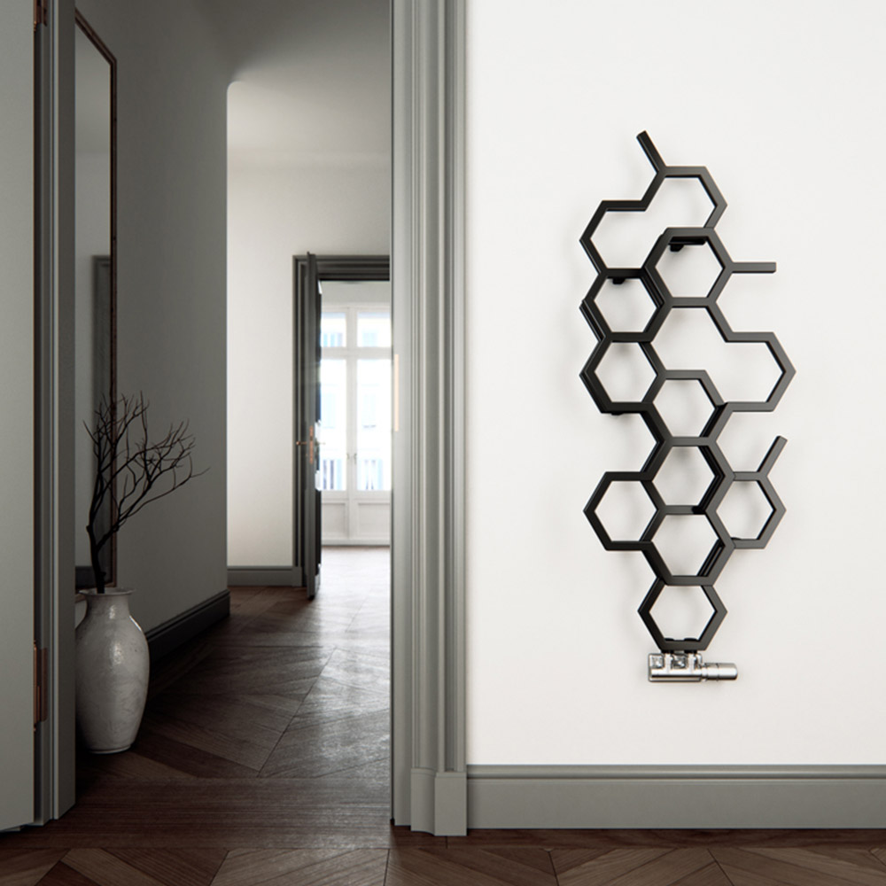 Terma Hex 1180BTU Soft Matt Black Radiator 1220 x 486mm Image 2