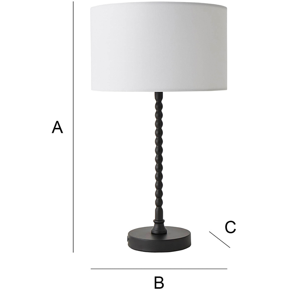 ValueLights Maeve White and Matte Black Fabric Drum Shade Bobbin Bobble Table Lamp and Bulb Image 7