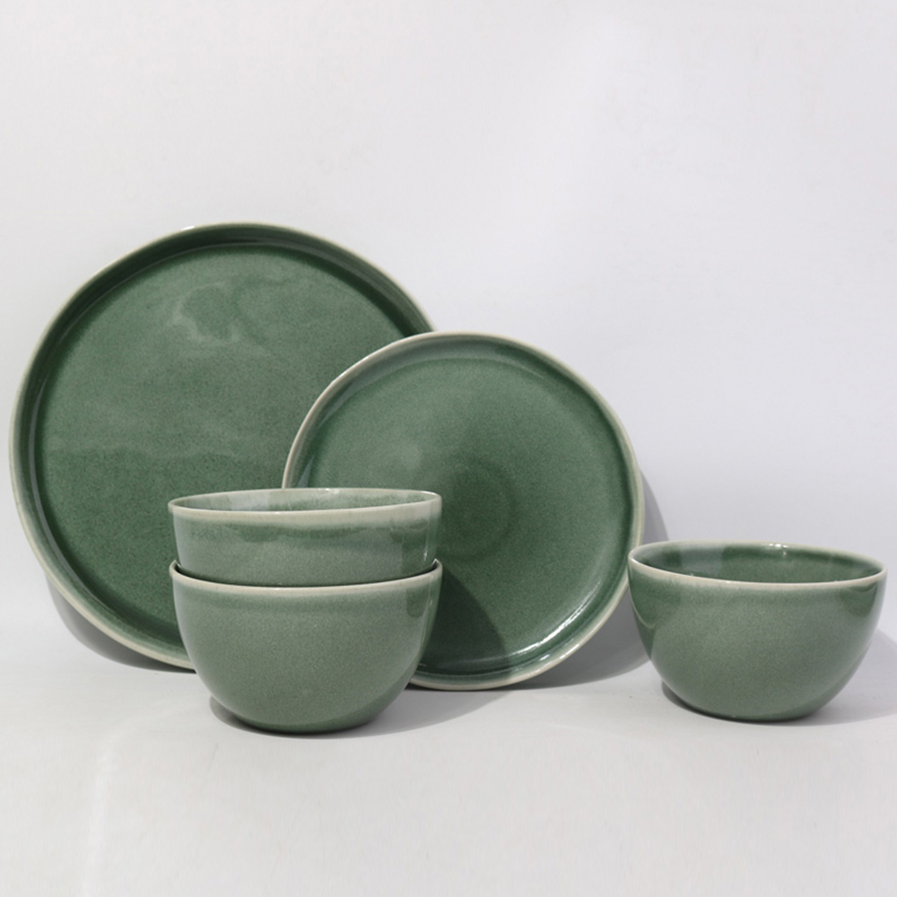 Waterside Reactive Glaze Green Lipped 12 Piece Dinner Set Image 4