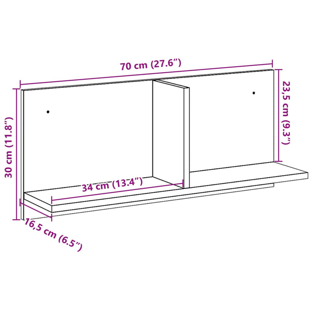 vidaXL 70 x 16.5 x 30cm Brown Wall Shelf Image 8