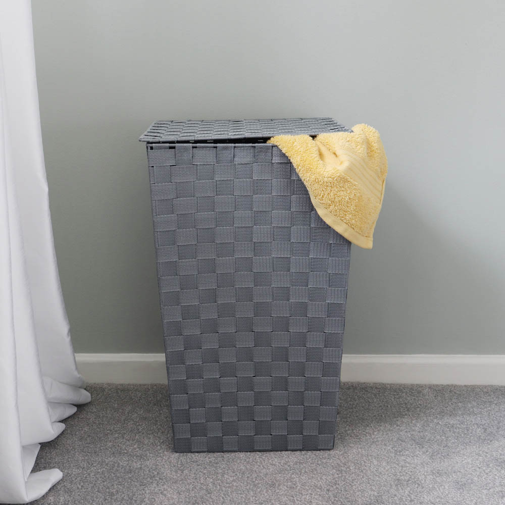 JVL Vichy Square Nylon Laundry Hamper Image 2