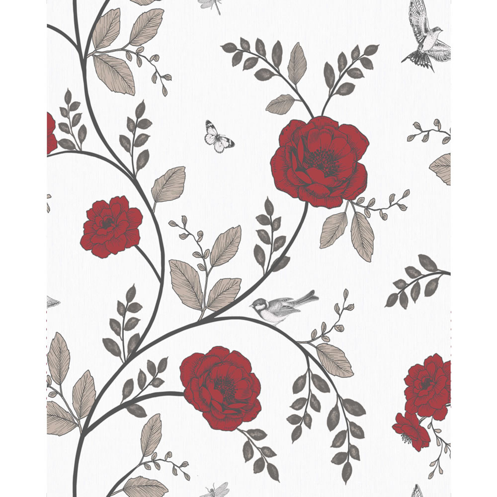 Wilko Rosanna Floral Red Wallpaper