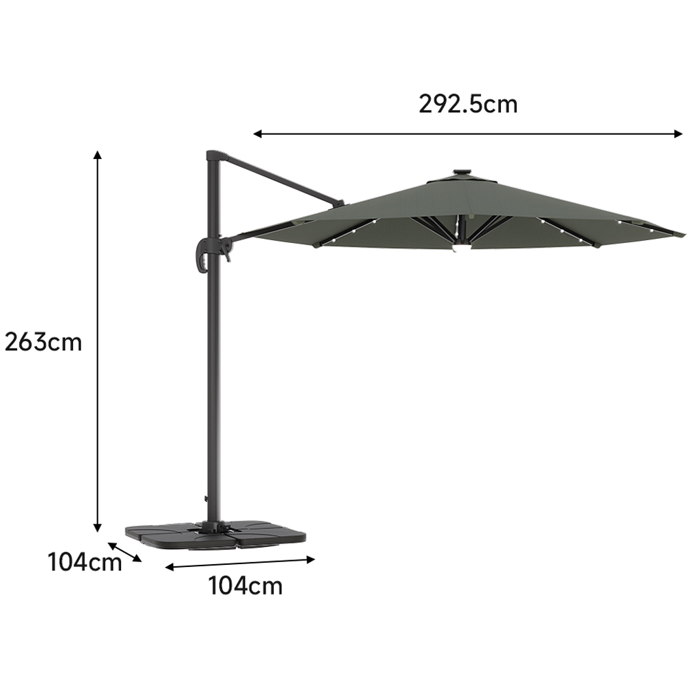 Living and Home Dark Grey LED Round Rotatable Cantilever Parasol with Square HDPE Base 3m Image 6