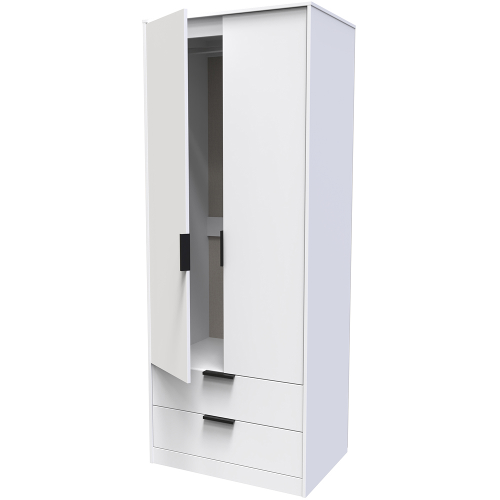Crowndale Hong Kong 2 Door 2 Drawer Matt White Tall Wardrobe Ready Assembled Image 4