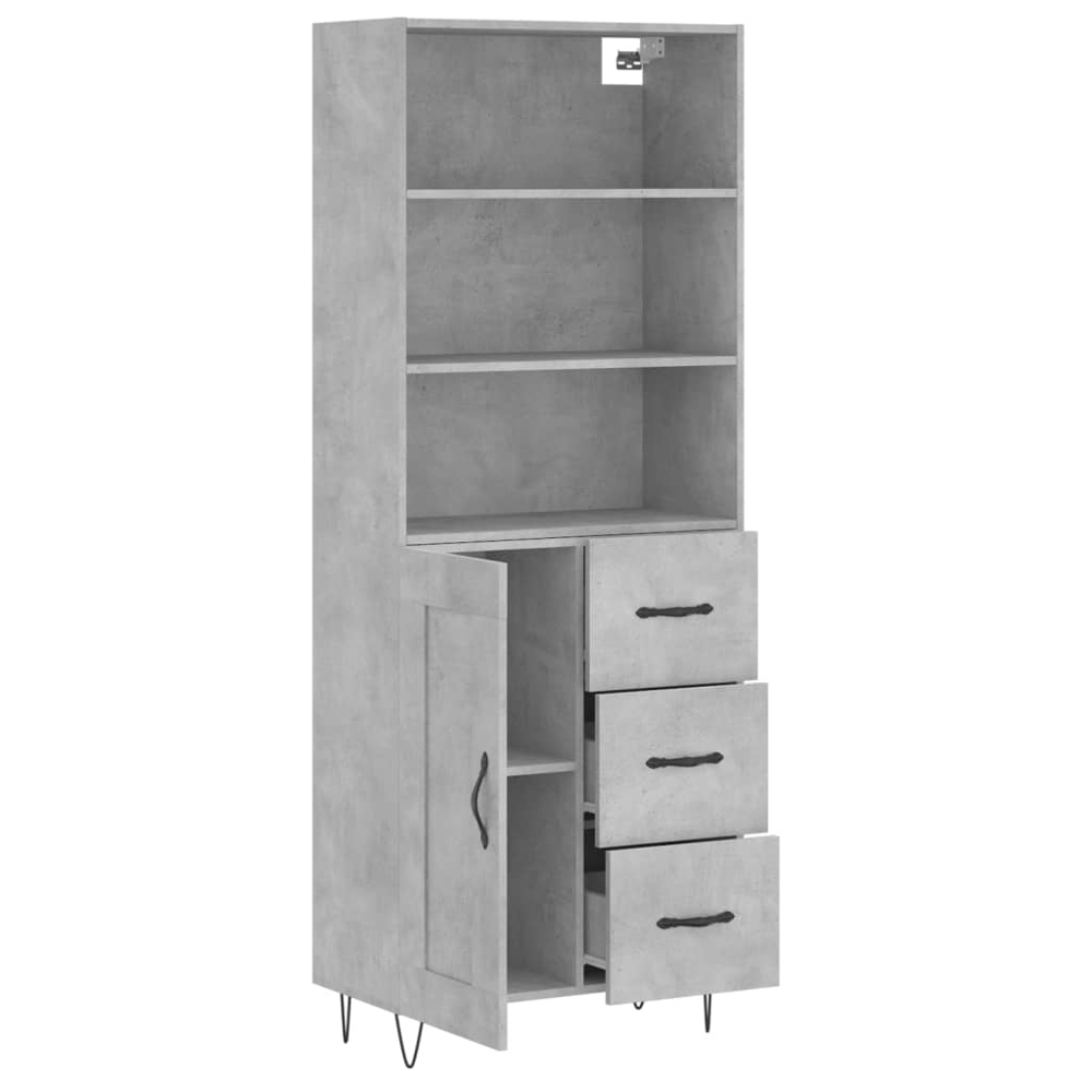 vidaXL Single Door 3 Drawer 3 Shelf Concrete Grey Highboard Image 4