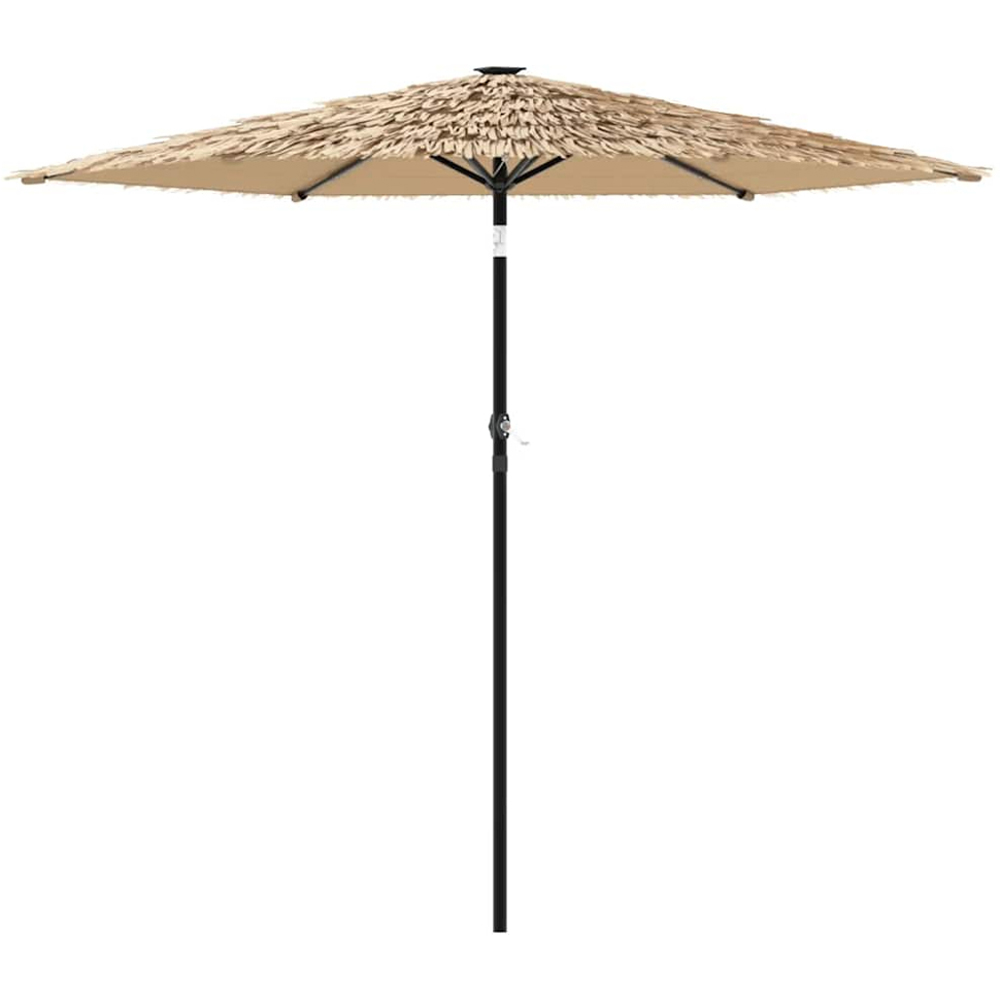 vidaXL Brown LED Light Straw Top Garden Parasol with Steel Pole 2.2m Image 1